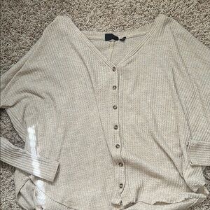 Beige Button-Up Knit Sweater